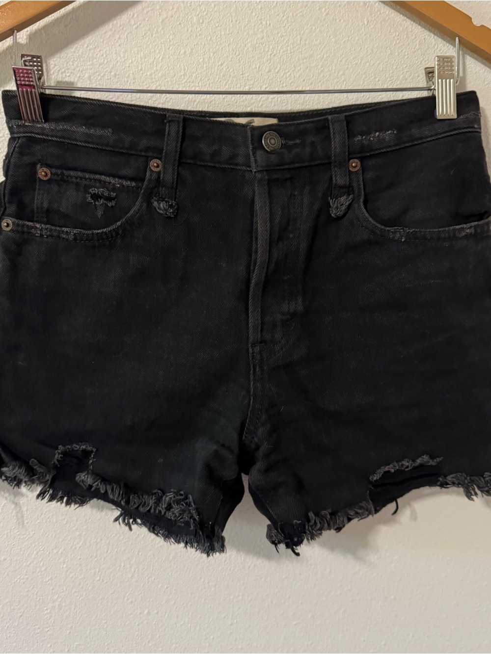 Free People We the Free Makai Cut Off Shorts Black Denim Distress Button Fly-26